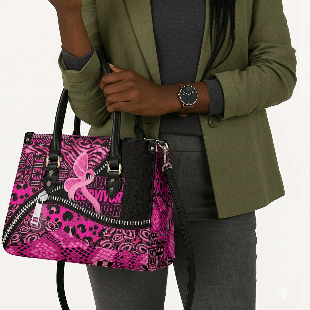 Pink Ribbon Animals Skin African Mixed Leather Bag Zipper Stylized