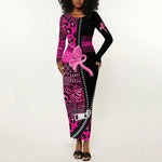 Pink Ribbon Animals Skin African Mixed Long Sleeve Bodycon Dress Zipper Stylized - African Pride