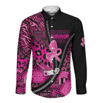 Pink Ribbon Animals Skin African Mixed Long Sleeve Button Shirt Zipper Stylized - African Pride
