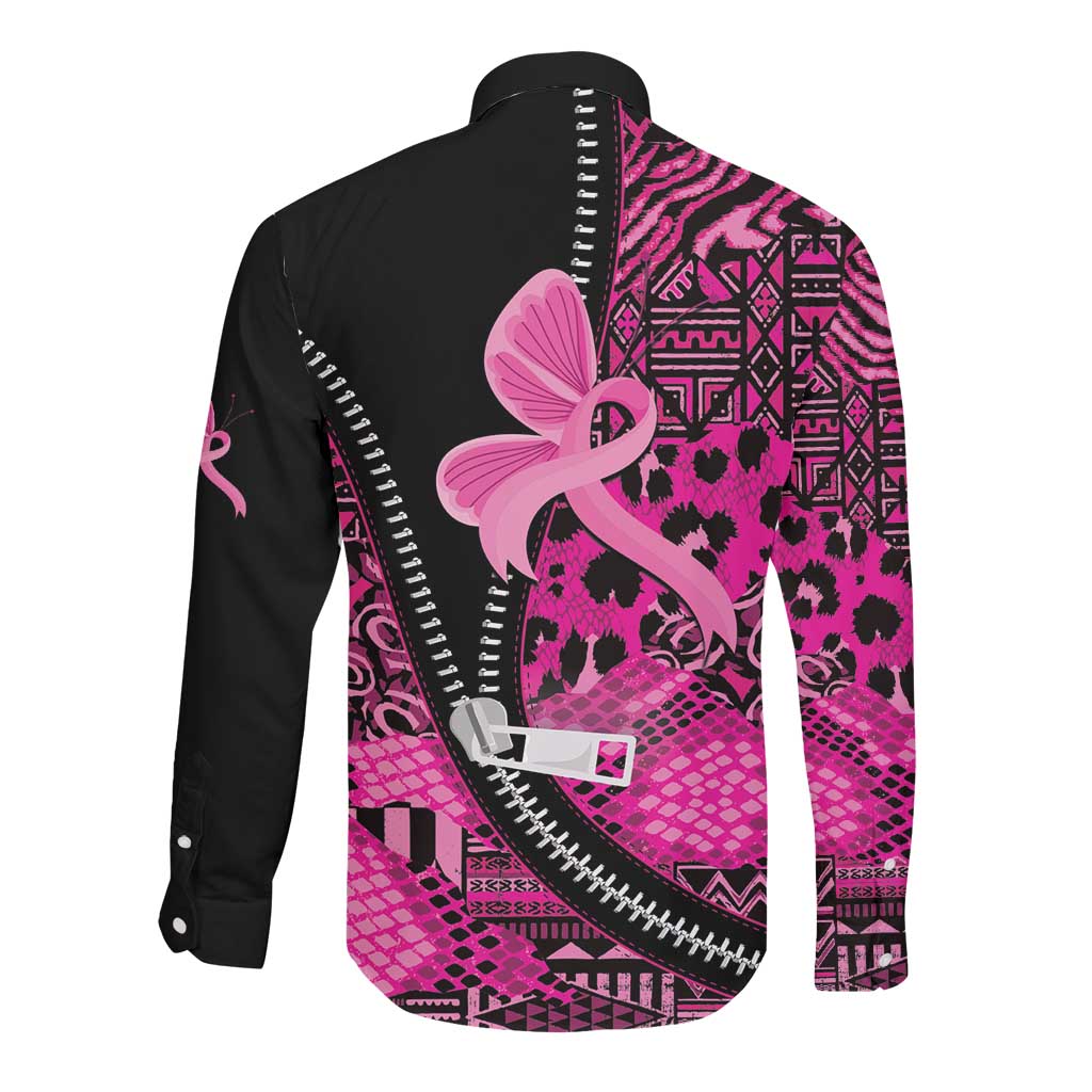 Pink Ribbon Animals Skin African Mixed Long Sleeve Button Shirt Zipper Stylized - African Pride