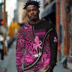 Pink Ribbon Animals Skin African Mixed Long Sleeve Shirt Zipper Stylized - African Pride
