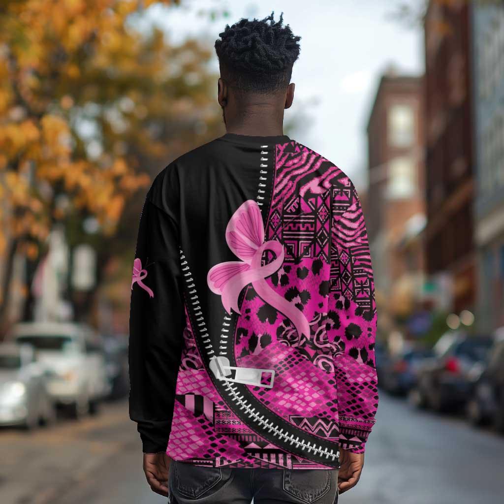 Pink Ribbon Animals Skin African Mixed Long Sleeve Shirt Zipper Stylized - African Pride