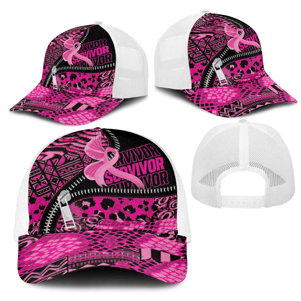 Pink Ribbon Animals Skin African Mixed Mesh Trucker Cap Zipper Stylized - African Pride