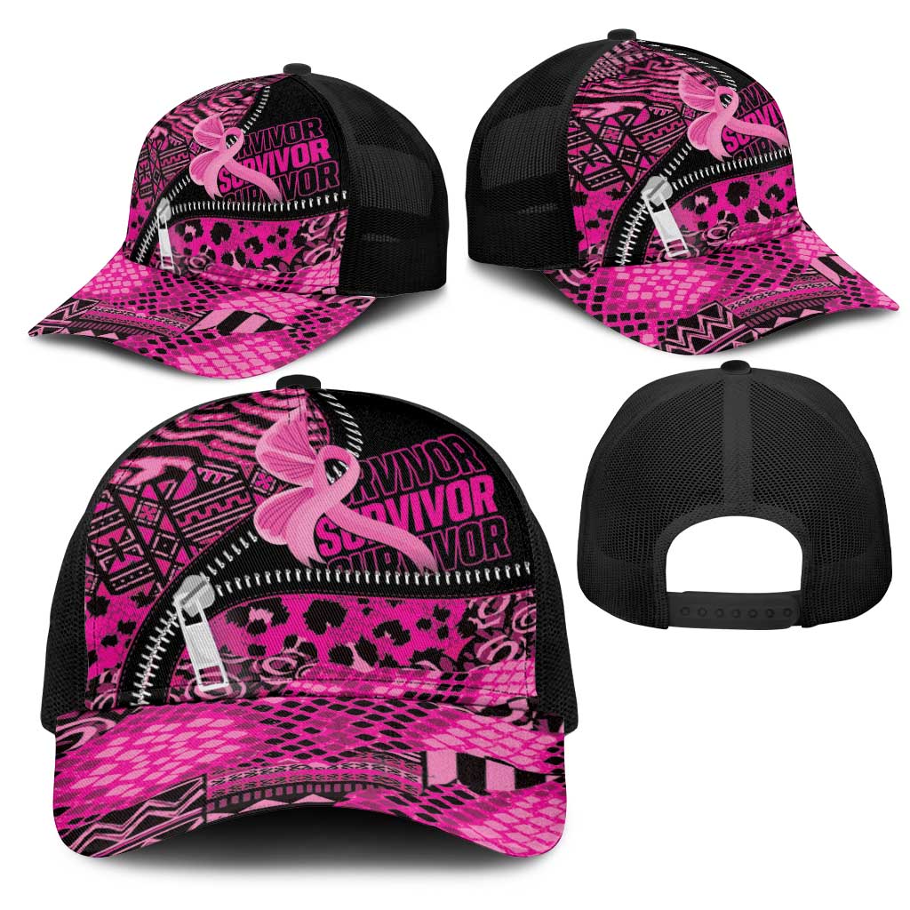 Pink Ribbon Animals Skin African Mixed Mesh Trucker Cap Zipper Stylized - African Pride