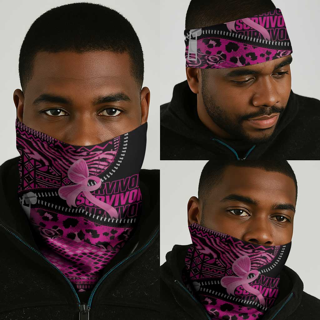 Pink Ribbon Animals Skin African Mixed Neck Gaiter Zipper Stylized LT01