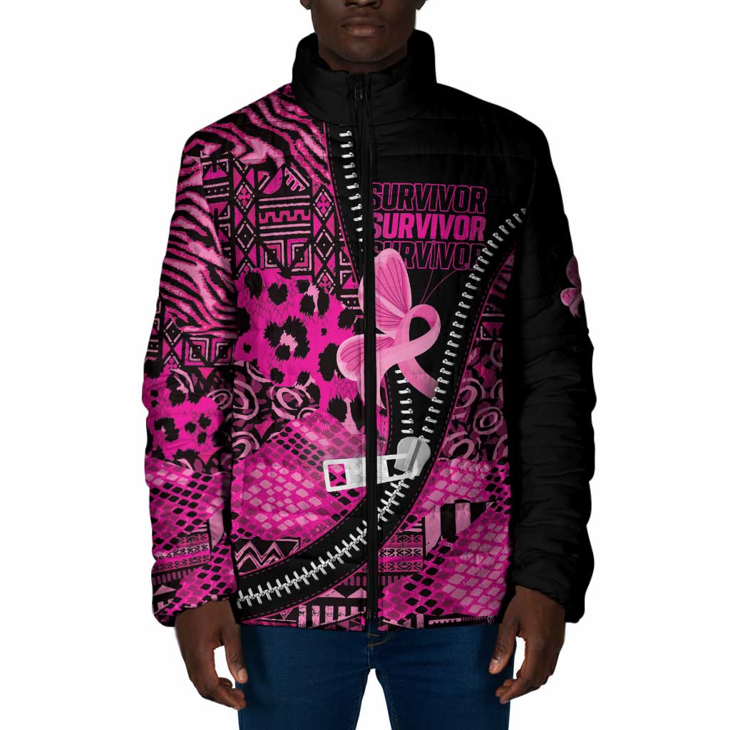 Pink Ribbon Animals Skin African Mixed Padded Jacket Zipper Stylized