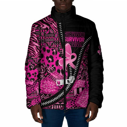 Pink Ribbon Animals Skin African Mixed Padded Jacket Zipper Stylized