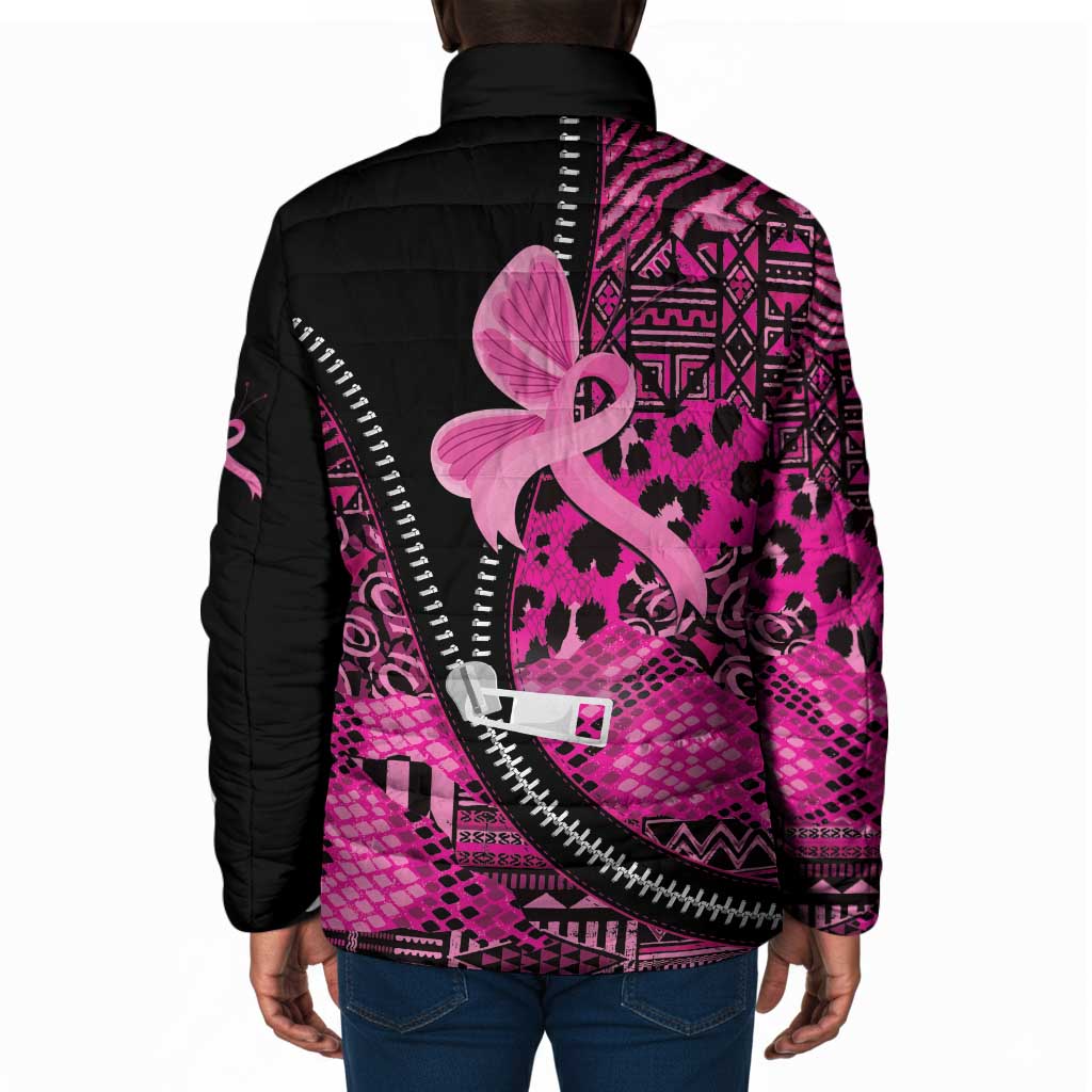 Pink Ribbon Animals Skin African Mixed Padded Jacket Zipper Stylized