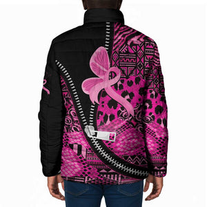 Pink Ribbon Animals Skin African Mixed Padded Jacket Zipper Stylized