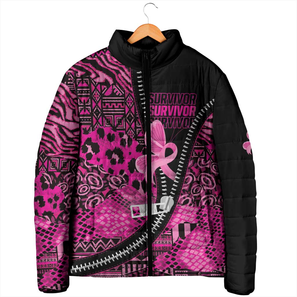 Pink Ribbon Animals Skin African Mixed Padded Jacket Zipper Stylized