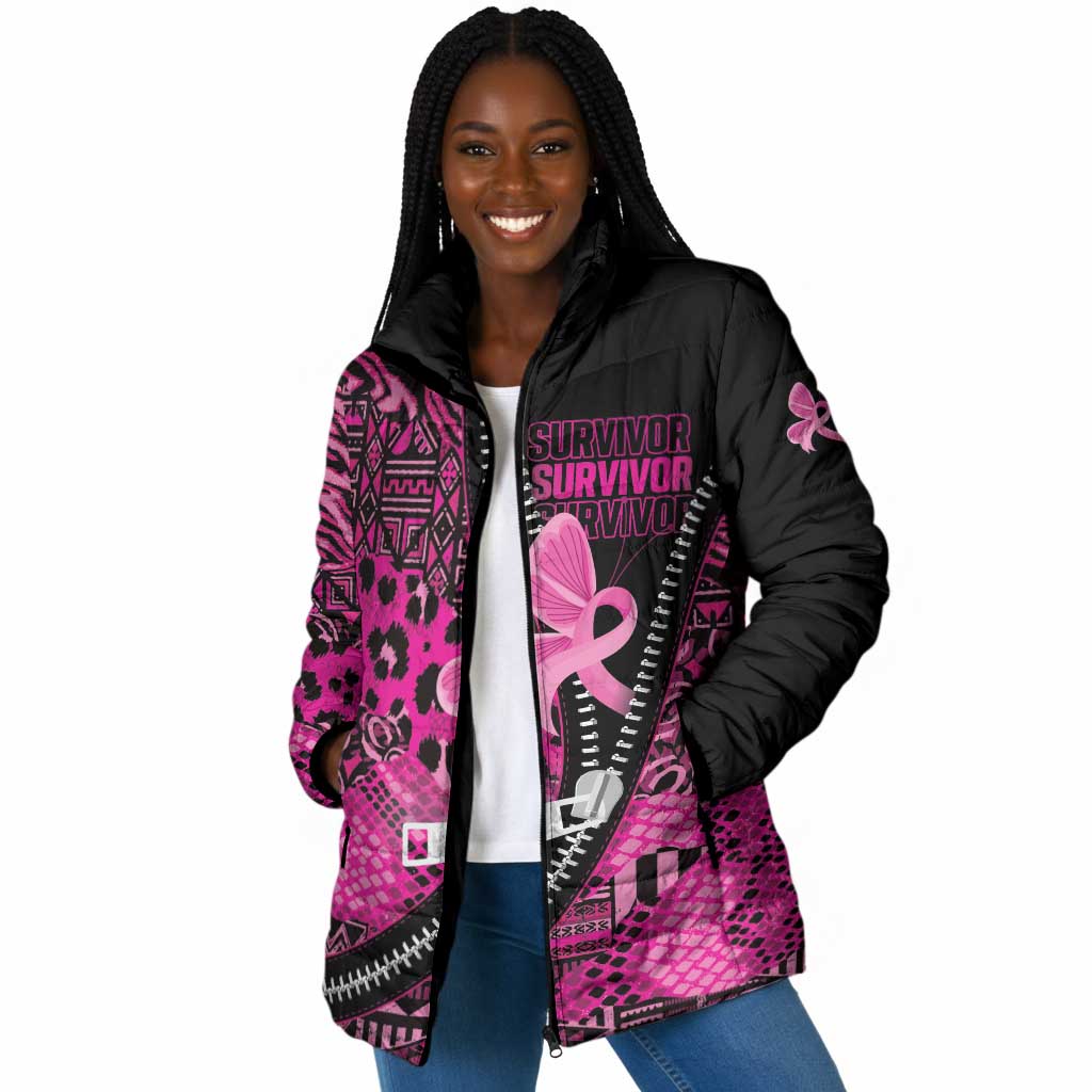 Pink Ribbon Animals Skin African Mixed Padded Jacket Zipper Stylized