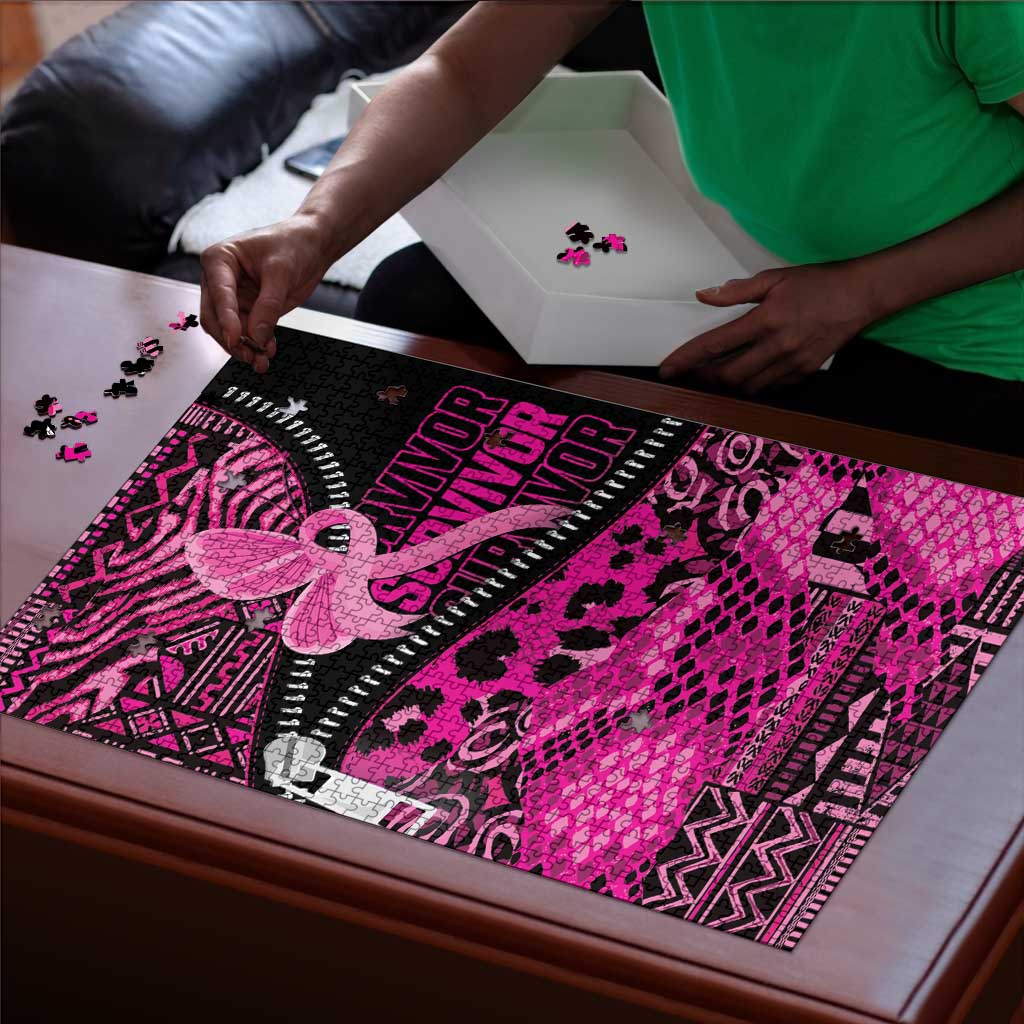 Pink Ribbon Animals Skin African Mixed Puzzle Zipper Stylized