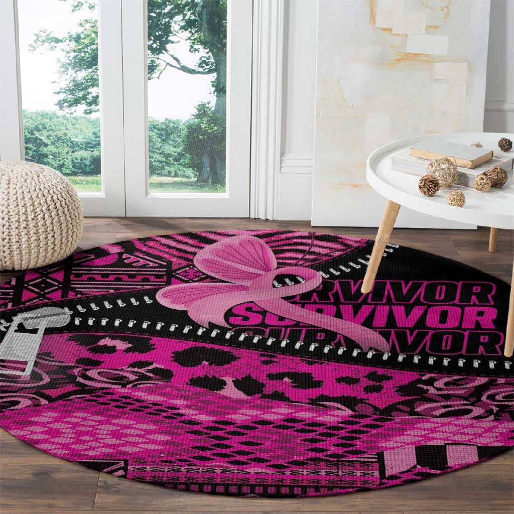 Pink Ribbon Animals Skin African Mixed Round Carpet Zipper Stylized - African Pride