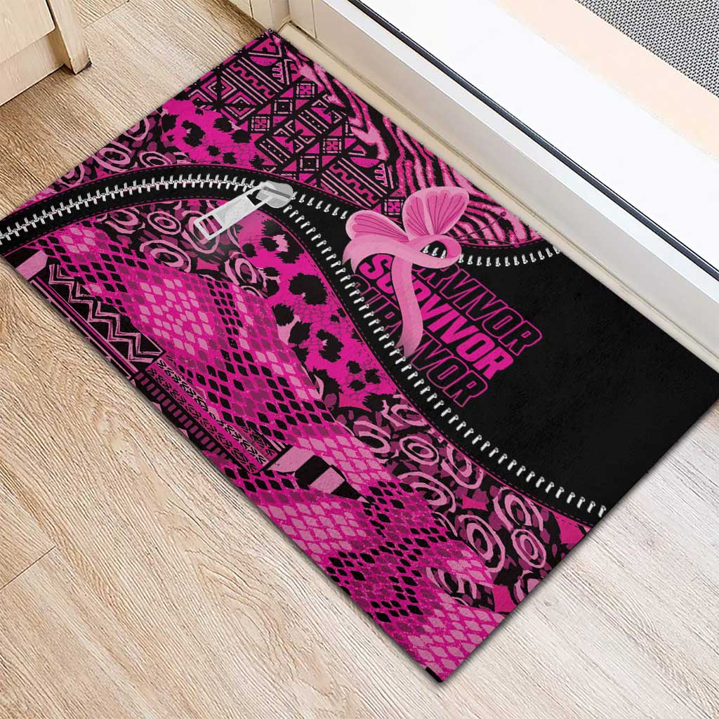 Pink Ribbon Animals Skin African Mixed Rubber Doormat Zipper Stylized - African Pride