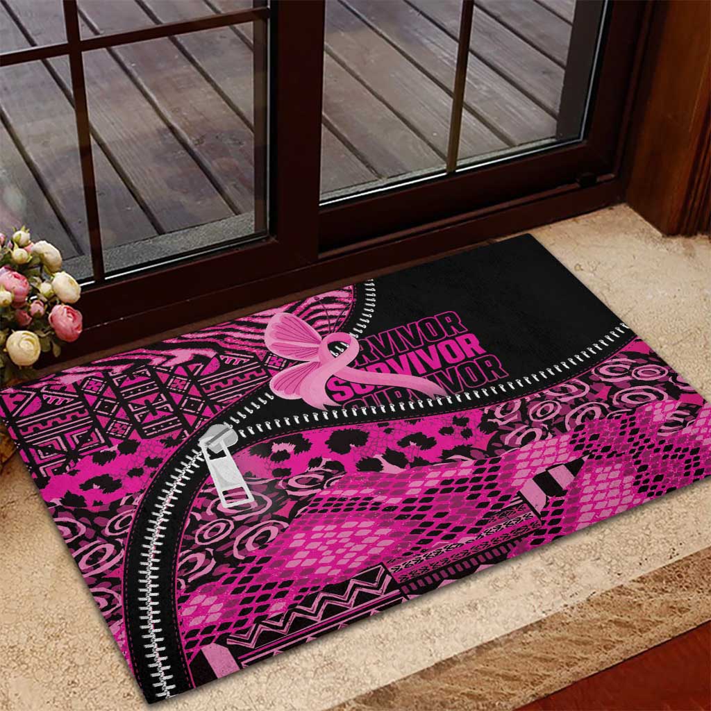 Pink Ribbon Animals Skin African Mixed Rubber Doormat Zipper Stylized - African Pride