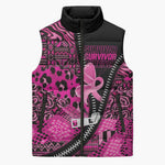 Pink Ribbon Animals Skin African Mixed Sleeveless Puffer Jacket Zipper Stylized