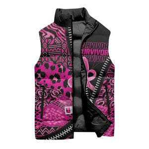 Pink Ribbon Animals Skin African Mixed Sleeveless Puffer Jacket Zipper Stylized