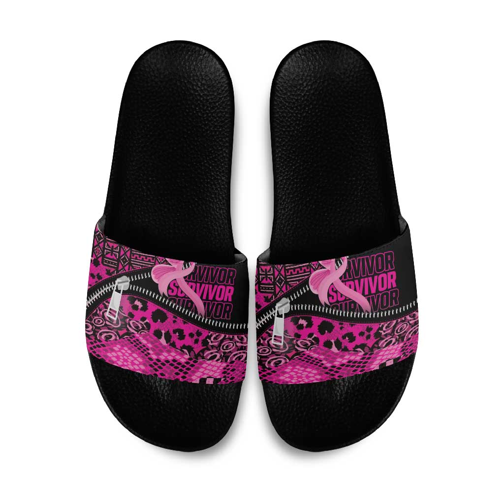 Pink Ribbon Animals Skin African Mixed Slide Sandals Zipper Stylized