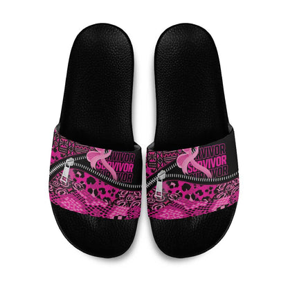 Pink Ribbon Animals Skin African Mixed Slide Sandals Zipper Stylized