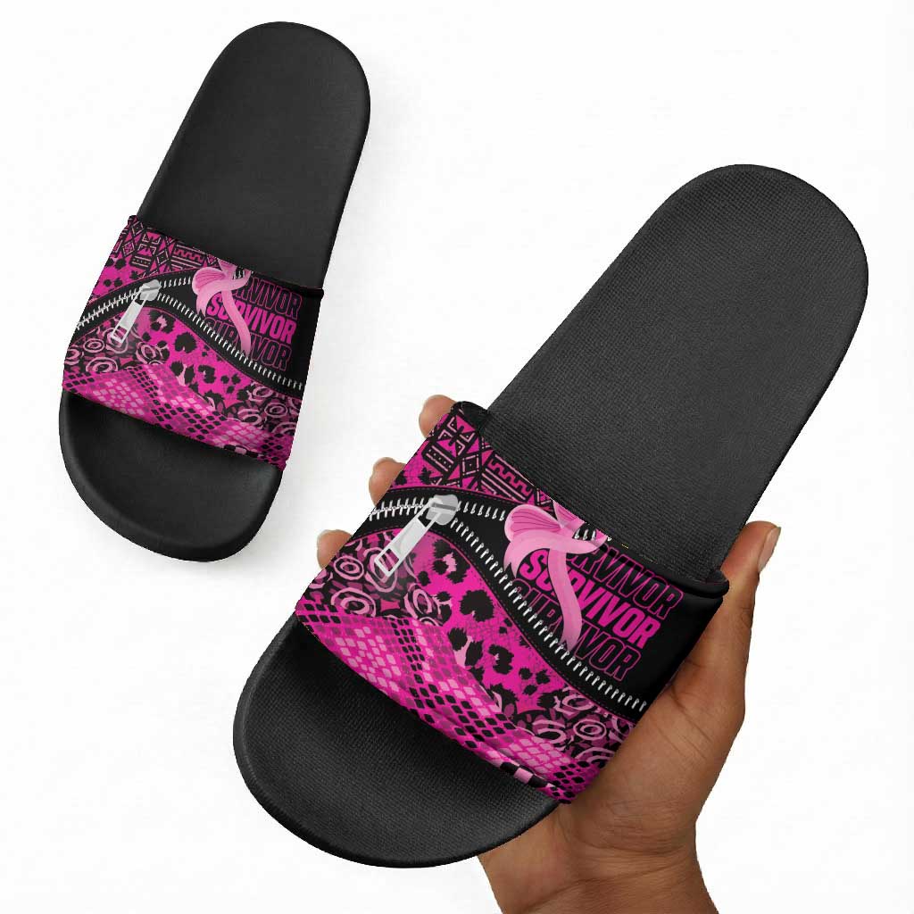 Pink Ribbon Animals Skin African Mixed Slide Sandals Zipper Stylized