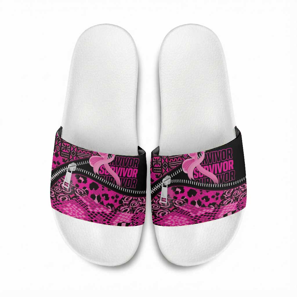Pink Ribbon Animals Skin African Mixed Slide Sandals Zipper Stylized