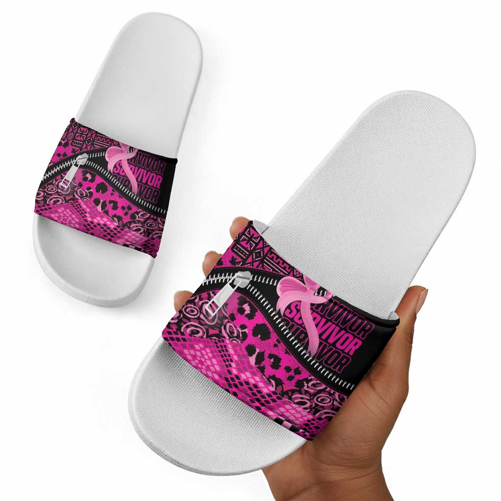 Pink Ribbon Animals Skin African Mixed Slide Sandals Zipper Stylized