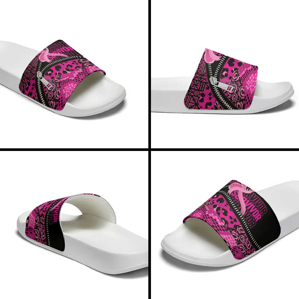 Pink Ribbon Animals Skin African Mixed Slide Sandals Zipper Stylized