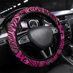 Pink Ribbon Animals Skin African Mixed Steering Wheel Cover Zipper Stylized - African Pride