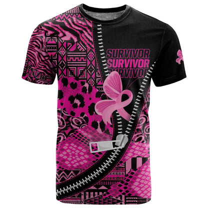 Pink Ribbon Animals Skin African Mixed T shirt Zipper Stylized - African Pride