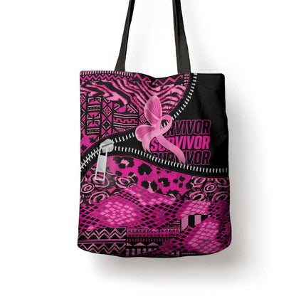Pink Ribbon Animals Skin African Mixed Tote Bag Zipper Stylized