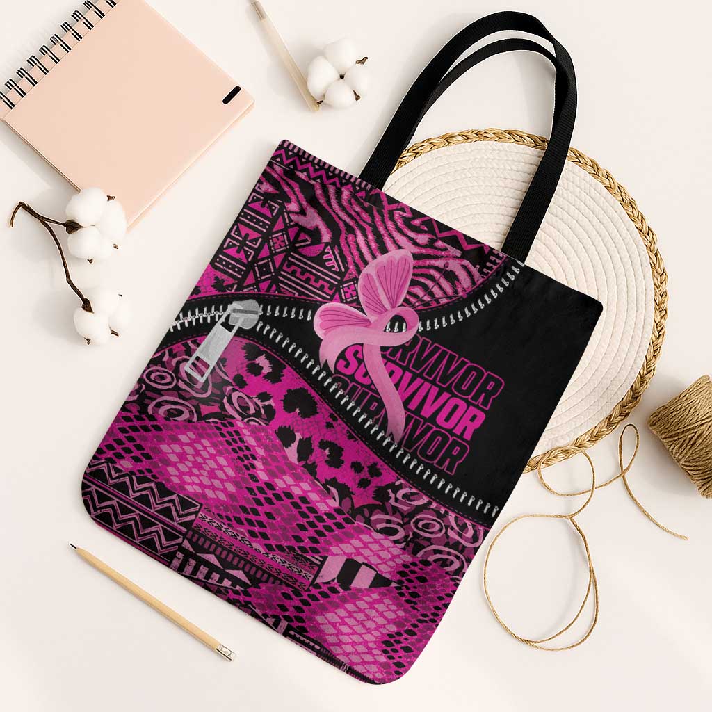 Pink Ribbon Animals Skin African Mixed Tote Bag Zipper Stylized