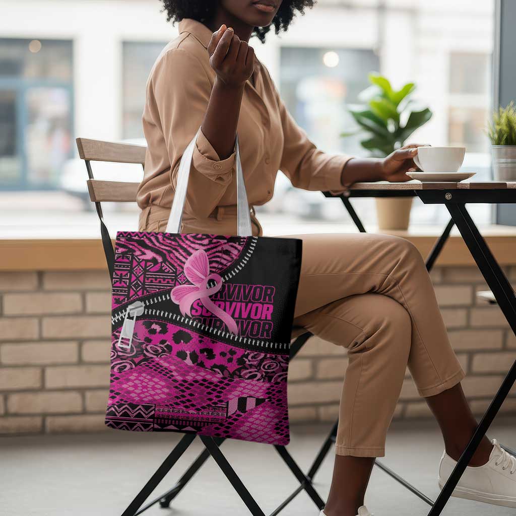 Pink Ribbon Animals Skin African Mixed Tote Bag Zipper Stylized