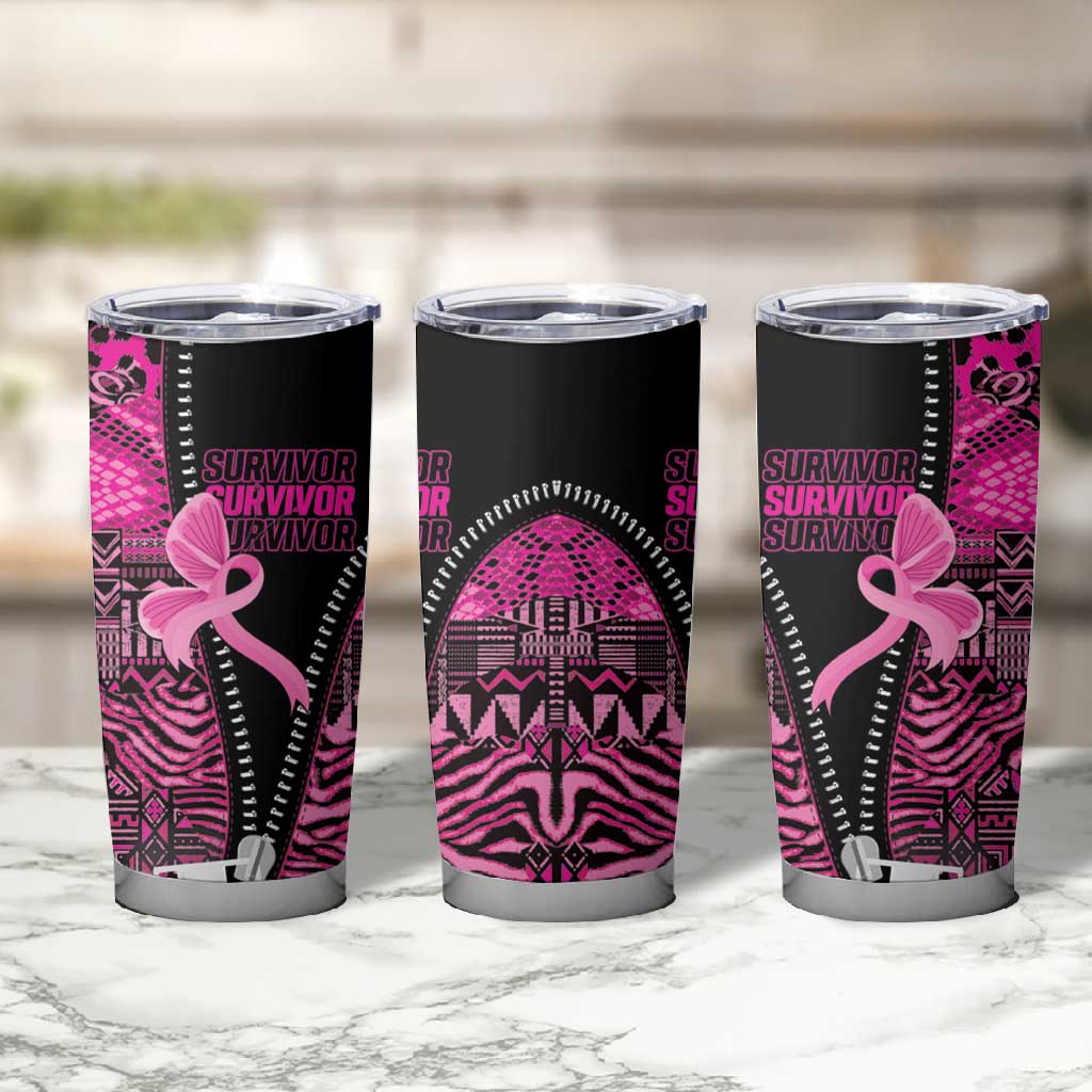 Pink Ribbon Animals Skin African Mixed Tumbler Cup Zipper Stylized - African Pride