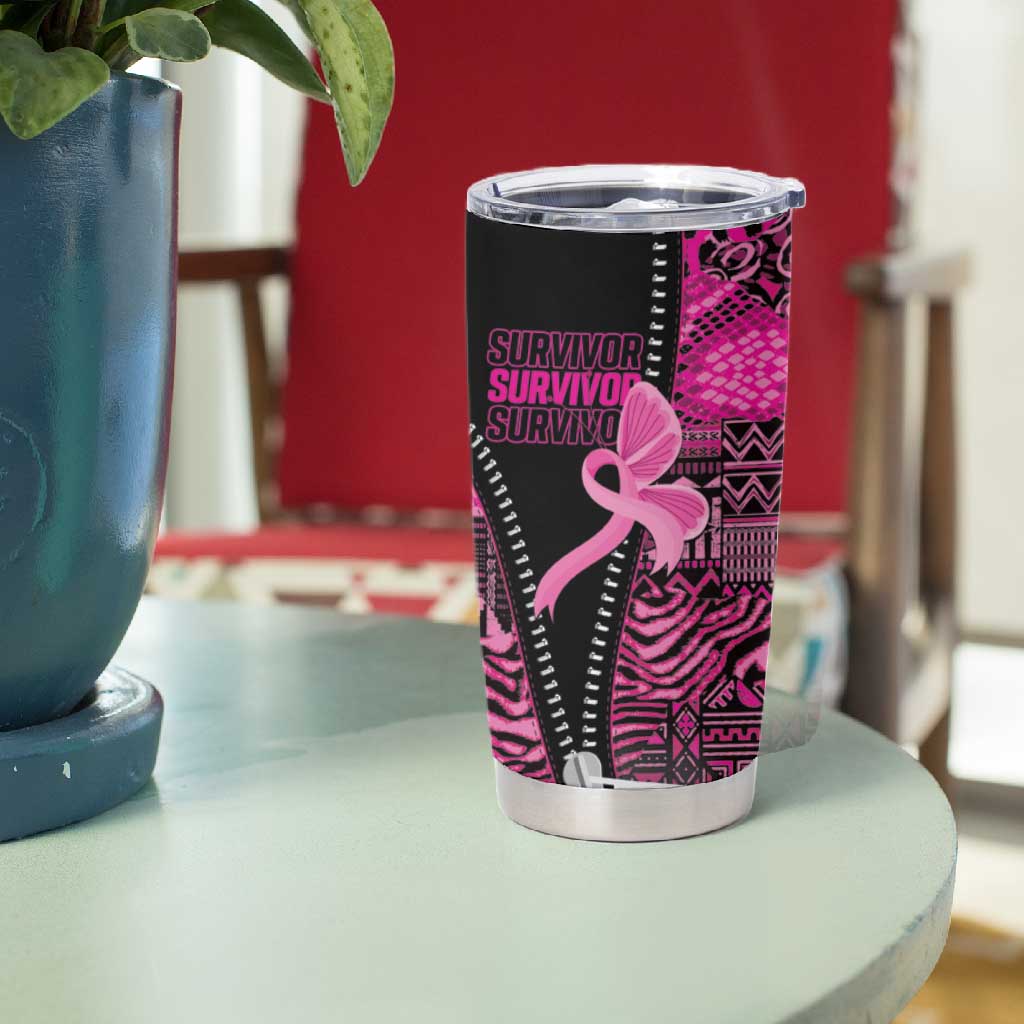 Pink Ribbon Animals Skin African Mixed Tumbler Cup Zipper Stylized - African Pride