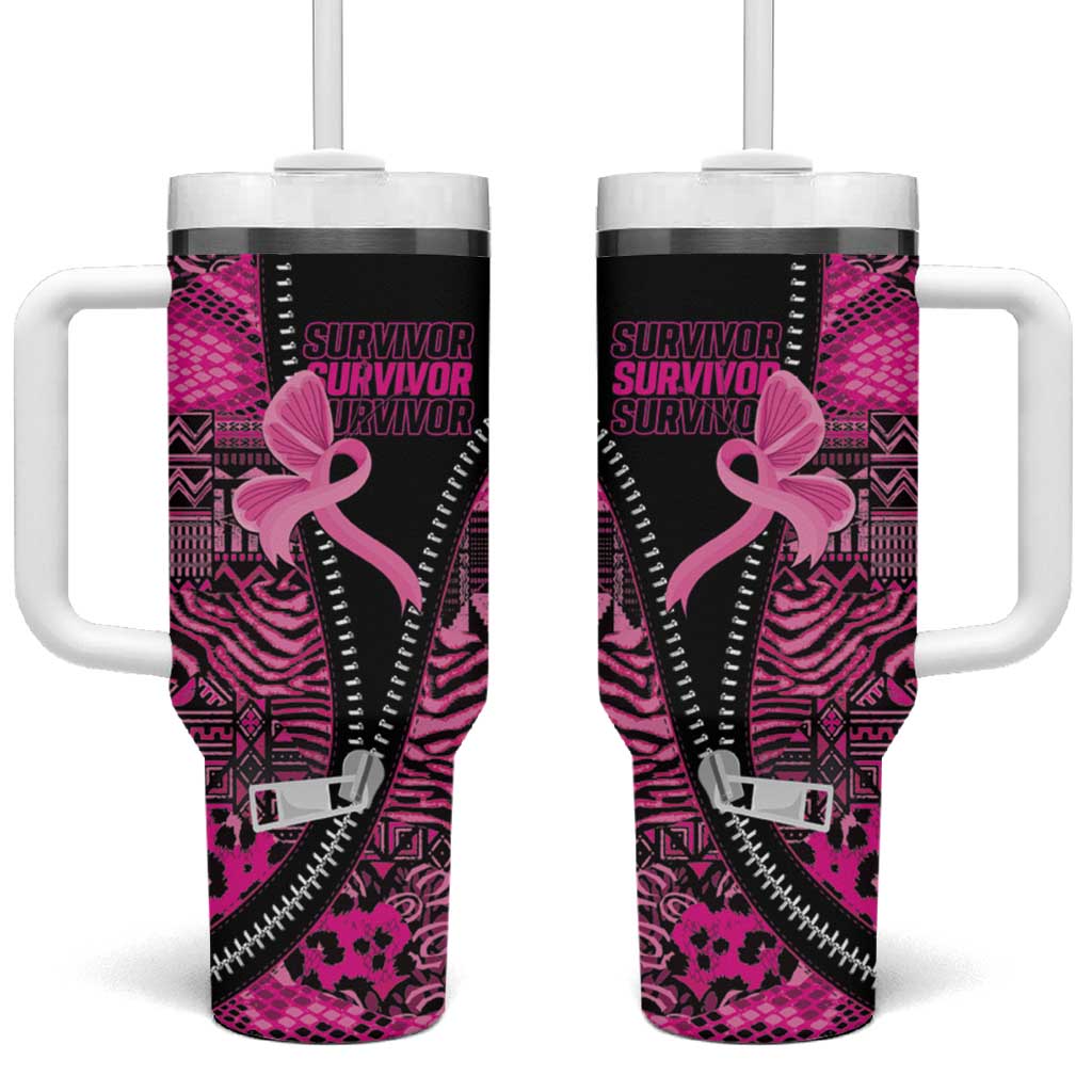 Pink Ribbon Animals Skin African Mixed Tumbler With Handle Zipper Stylized - African Pride