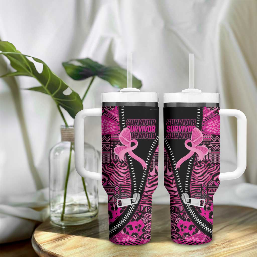 Pink Ribbon Animals Skin African Mixed Tumbler With Handle Zipper Stylized - African Pride