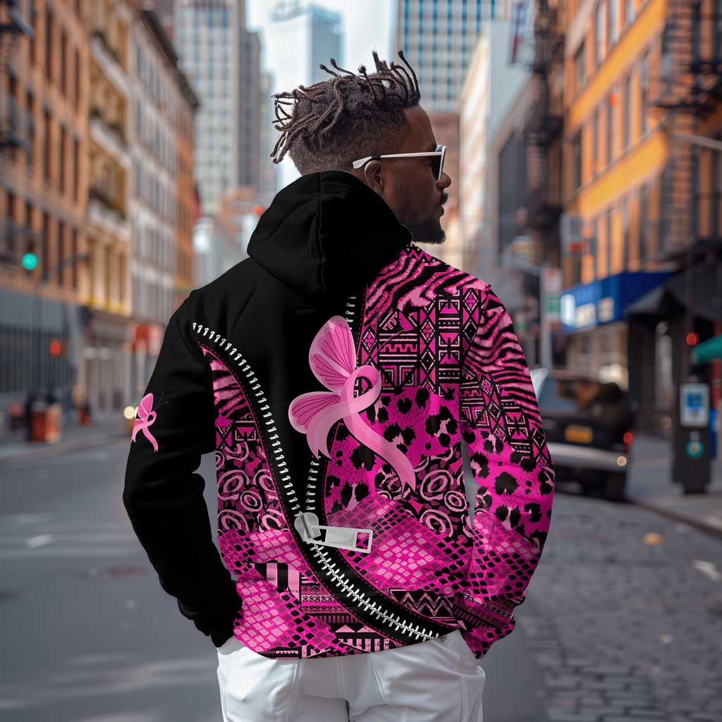 Pink Ribbon Animals Skin African Mixed Zip Hoodie Zipper Stylized - African Pride