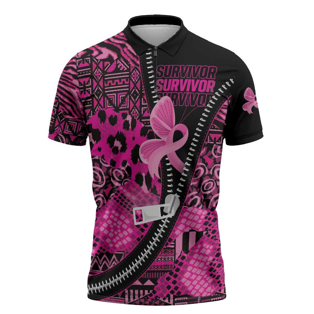Pink Ribbon Animals Skin African Mixed Zipper Polo Shirt Zipper Stylized