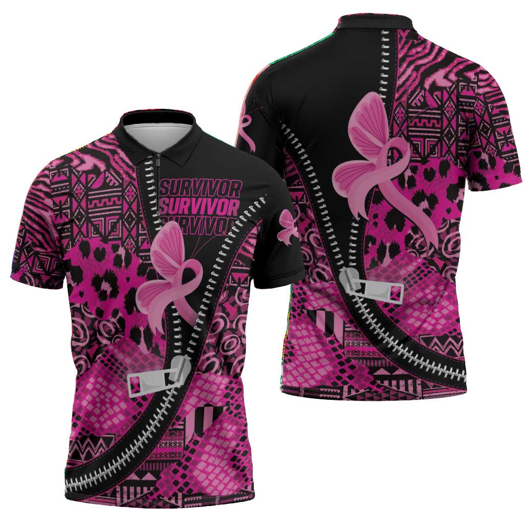 Pink Ribbon Animals Skin African Mixed Zipper Polo Shirt Zipper Stylized