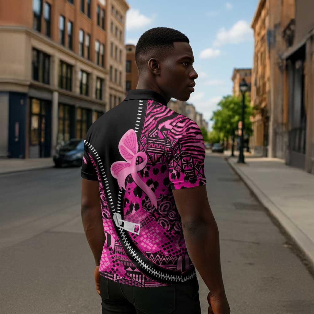 Pink Ribbon Animals Skin African Mixed Zipper Polo Shirt Zipper Stylized