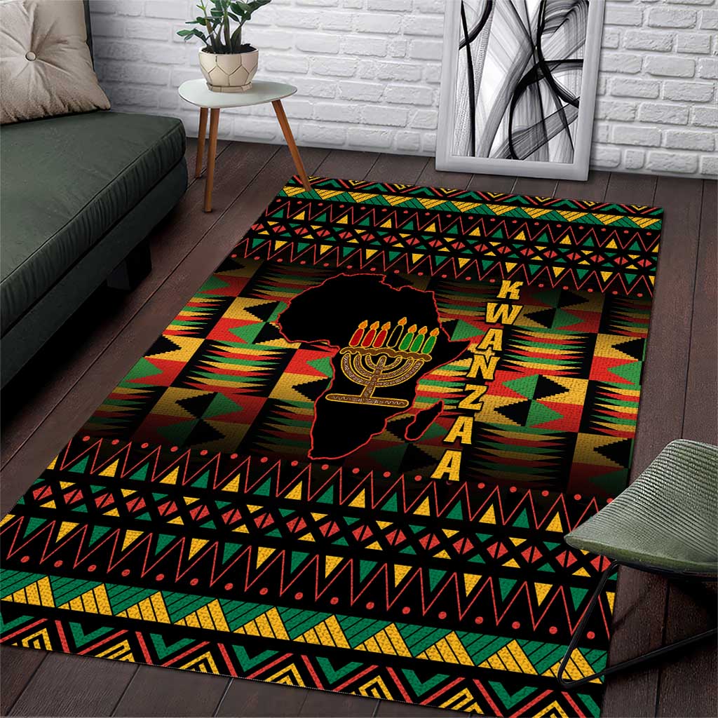 Kwanzaa Festival Area Rug with Kinara Candles and African Pattern