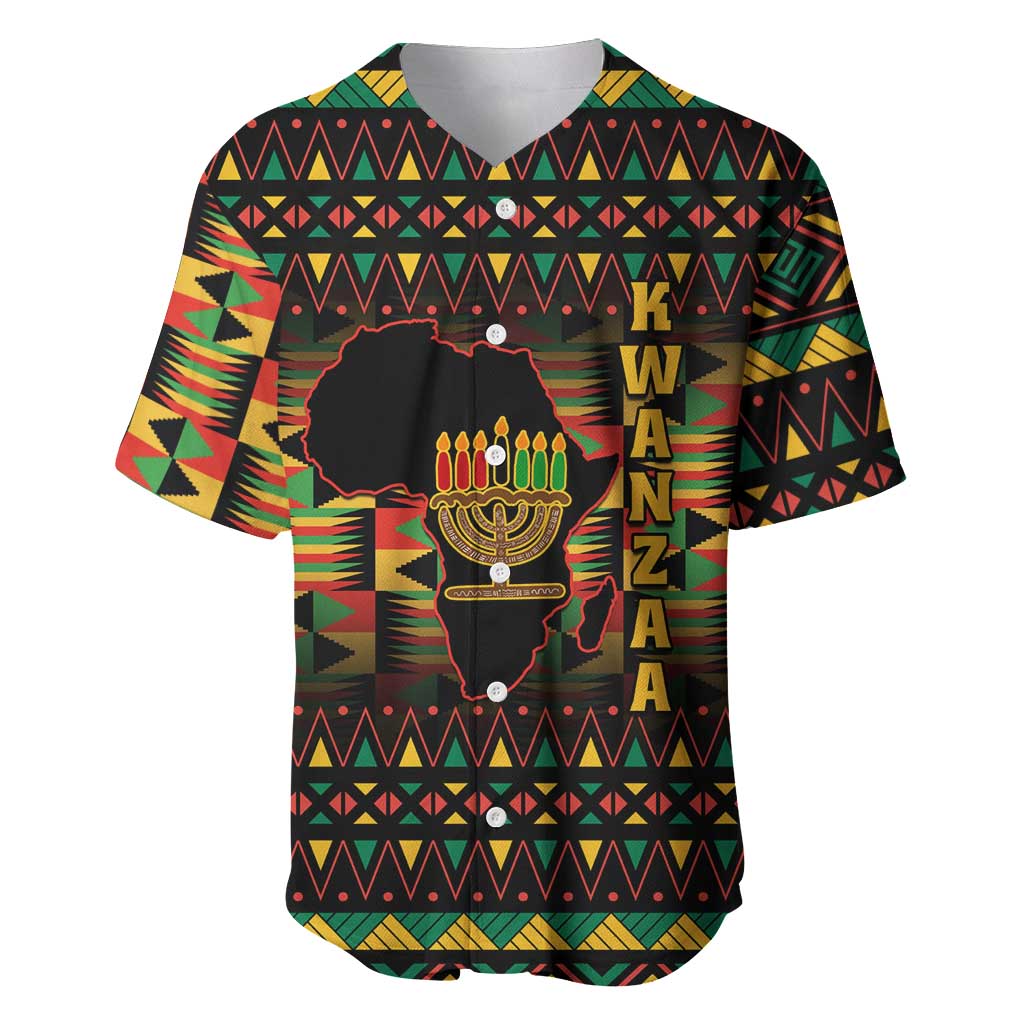 Kwanzaa Festival Baseball Jersey with Kinara Candles and African Pattern