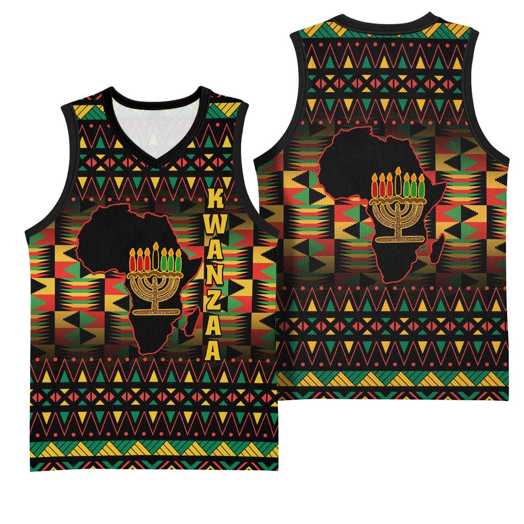 Kwanzaa Festival Basketball Jersey with Kinara Candles and African Pattern LT01