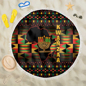 Kwanzaa Festival Beach Blanket with Kinara Candles and African Pattern