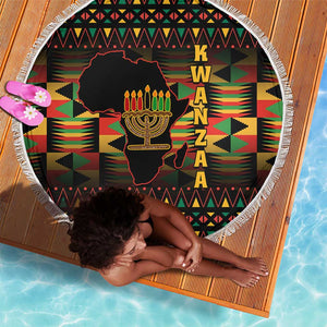 Kwanzaa Festival Beach Blanket with Kinara Candles and African Pattern