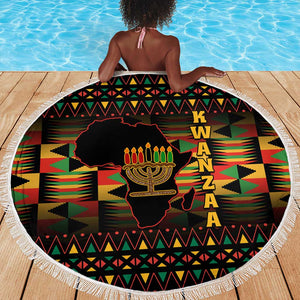 Kwanzaa Festival Beach Blanket with Kinara Candles and African Pattern