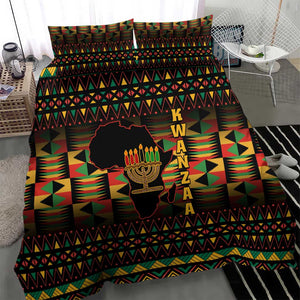 Kwanzaa Festival Bedding Set with Kinara Candles and African Pattern