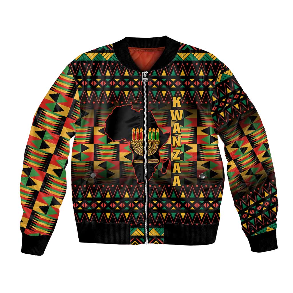 Kwanzaa Festival Bomber Jacket with Kinara Candles and African Pattern