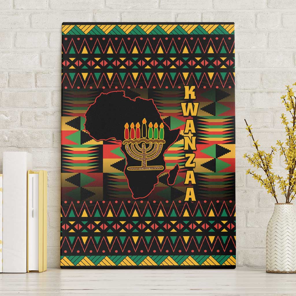 Kwanzaa Festival Canvas Wall Art with Kinara Candles and African Pattern