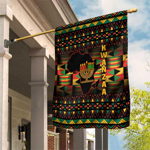 Kwanzaa Festival Garden Flag with Kinara Candles and African Pattern